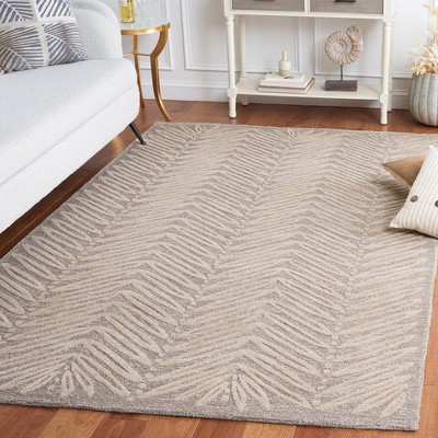 Chevron Leaves Beige and White Wool Viscose 4' x 6' Rug