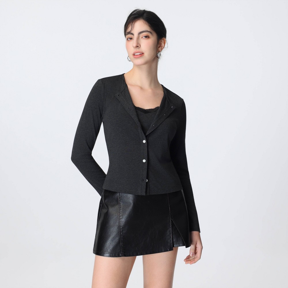 Women's Lace Trim Combination Cardigan and Top - A New Day™ Dark Gray XXL