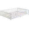 Queen Size Floor Bed with Door and Fence, Montessori Bed with Guardrails and Solid Slats, Solid Wood Platform Bed Frame - 2 of 4