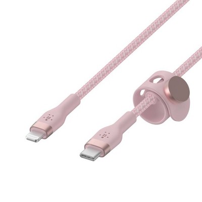 Belkin 6.6&#39; BoostCharge Pro Flex USB-C Lightning Connector Cable + Strap - Pink Chic