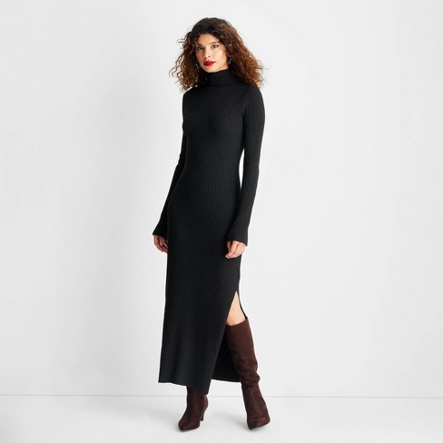 Women s Long Sleeve Ribbed Maxi Dress Future Collective Black Xs Target