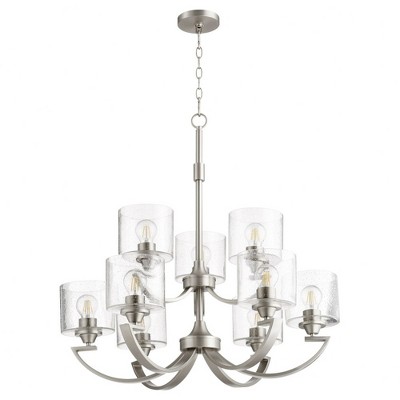 Quorum Lighting Dakota 9-Light Chandelier, Satin Nickel, 30 Width, 31 Height, Clear Seeded Glass
