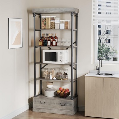 Bookshelf with Drawers 81.29" Tall Bookcase 5 Tier