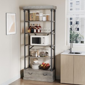 Bookshelf with Drawers 81.29" Tall Bookcase 5 Tier - 1 of 4