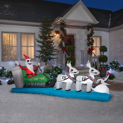 Colossal Inflatable Jack Skellington Sleigh Scene with Reindeer