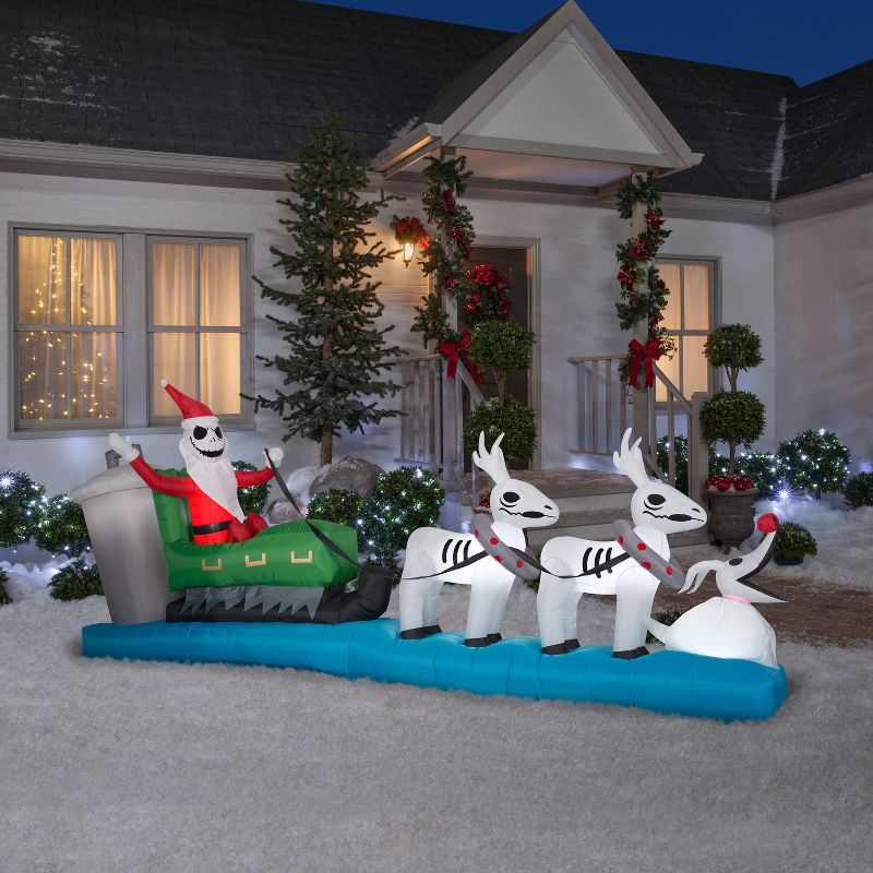 Gemmy Christmas Airblown Inflatable Jack Skellington Sleigh Scene Colossal Disney, 4.5 ft Tall, 2 of 4