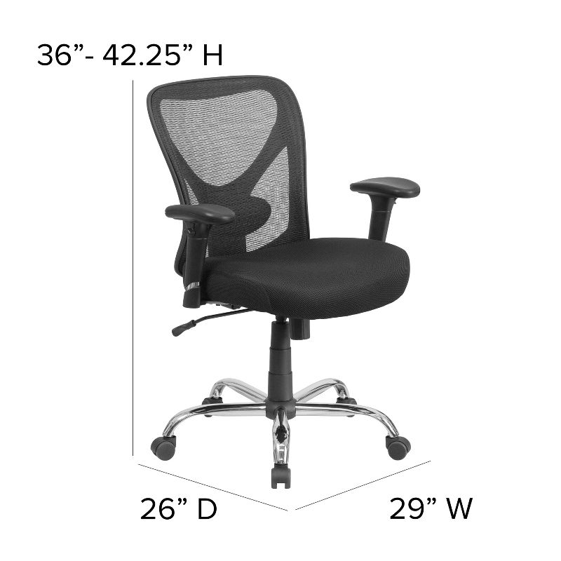 Emma and Oliver 400 lb. Big & Tall Black Mesh Height Adjustable Back Ergonomic Office Chair, 4 of 11