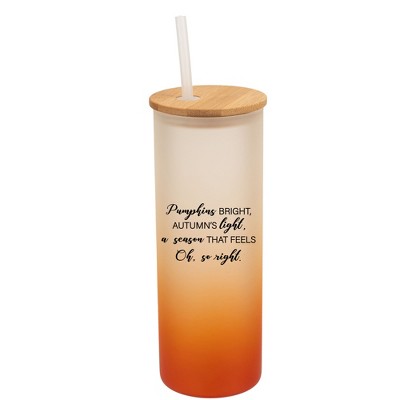 Elanze Designs Pumpkins Bright Autumn's Light Harvest Wrap-Around Design 25 Ounce Frosted Gradient Glass On-The-Go Coffee Travel Skinny Tumbler Mug
