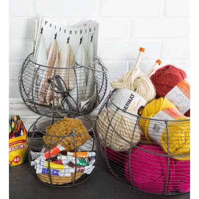 Rustic Metal Round Wire 3-Piece Basket Set for Garden & Kitchen