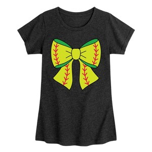 Girls' - Instant Message - Softball Bow Fitted Short Sleeve Graphic T-Shirt - 1 of 4