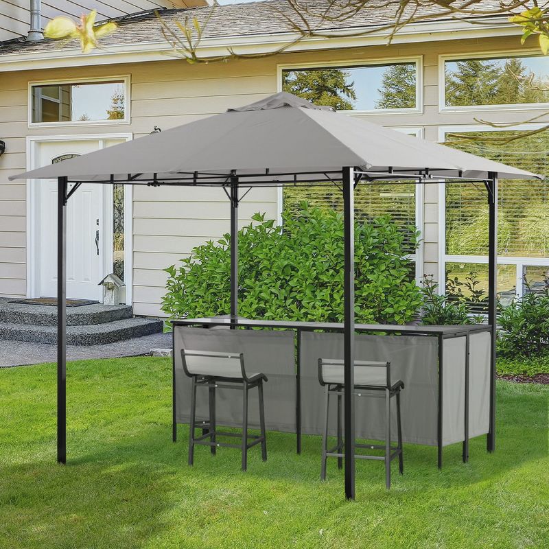 Outsunny 8' x 8' 3-Piece Patio Bar Set with Gazebo Canopy 2 Bar Stools and Bar Table with Storage Shelf for Poolside, Backyard, Garden, 2 of 9