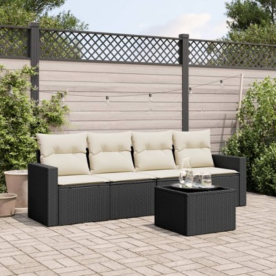 vidaXL 5 Piece Patio Sofa Set with Cushions Black Poly Rattan