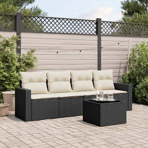 vidaXL 5 Piece Patio Sofa Set with Cushions Black Poly Rattan - 1 of 3