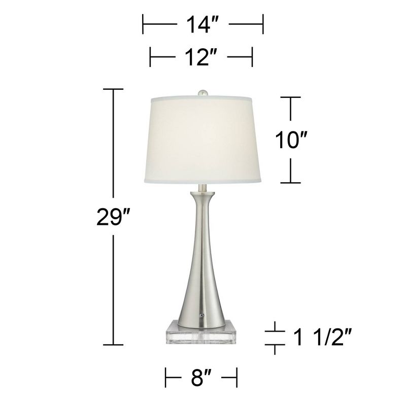 360 Lighting Karl Modern Table Lamps Set of 2 with Square Risers 29" Tall Brushed Nickel USB and AC Power Outlet in Base White Shade for Bedroom House, 4 of 8
