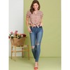 Allegra K Women's Printed Puff Sleeve Camp Collar Button Closure Knot Crop Tops - 3 of 4