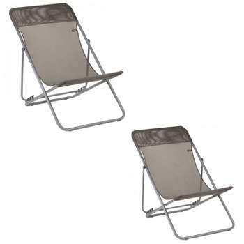 Lafuma Maxi Transat 4 Position Recline, Lockable Angle Folding Outdoor Camping Steel Batyline Mesh Sling Lounge Chair, Graphite (2 Pack)