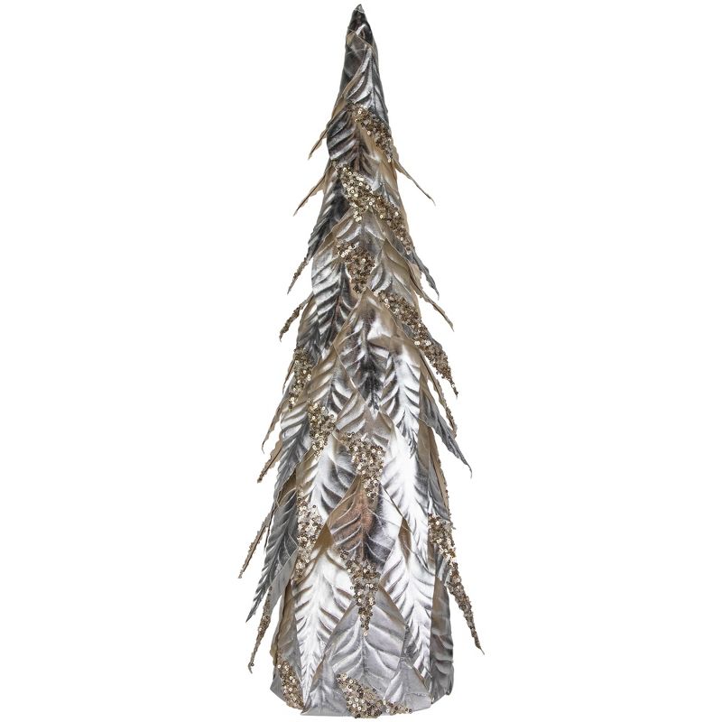 Northlight 2.17 FT Platinum and Champagne Sequins Table-Top Layered Christmas Cone Tree, 1 of 6