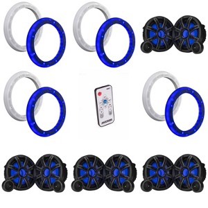 Kicker (4 Pair ) 51MSS84 8" Component LED Premium Marine Speakers & 51KLSR88 - 8.8-Inch to 8-Inch LED Adapter Rings & LED Remote Bundle - 1 of 4