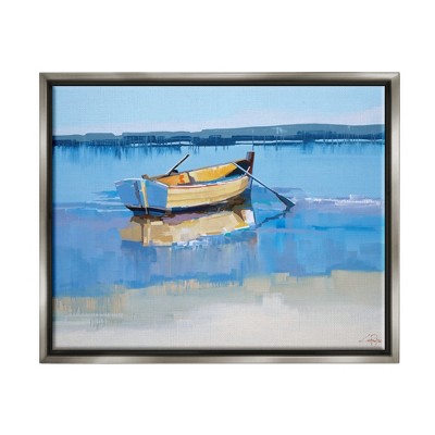 Stupell Industries Row Boat on Blue Coastal Shore Beach Landscape