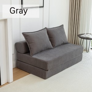 Hrinhom 47.6"W Corduroy Foldable Sofa Bed with 2 Pillows - 1 of 4