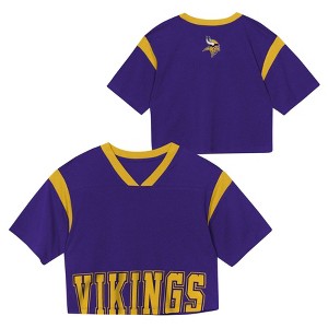NFL Minnesota Vikings Women's Short Sleeve Fashion Crop Jersey - 1 of 3