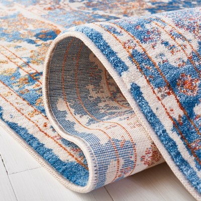 4' x 6' Blue Floral Motif Synthetic Area Rug