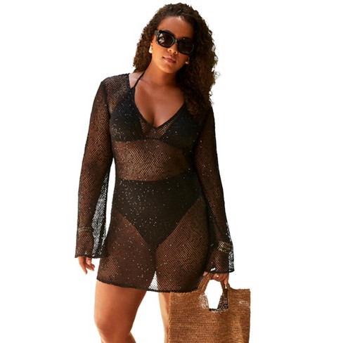 Swimsuits for All Women's Plus Size Sequin V-Neck Cover Up Dress - image 1 of 4