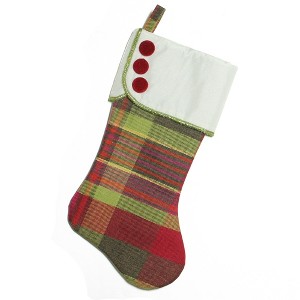 Northlight 19" Multi-Color Plaid Christmas Stocking with Green and Yellow Trim and Red Buttons - 1 of 3
