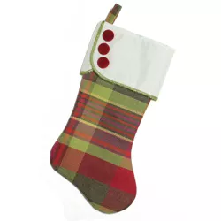 Northlight 19" Multi-Color Plaid Christmas Stocking with Green and Yellow Trim and Red Buttons