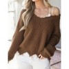 Women's V Neck Pullover Sweater Oversized Long Sleeve Loose Knit Top - 4 of 4