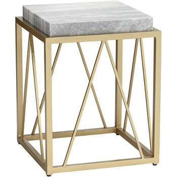 Coast to Coast Accents Modern Gold Powder-Coated Square Accent Table 15 1/2" White Gray Marble Tabletop Open Cage for Living Room