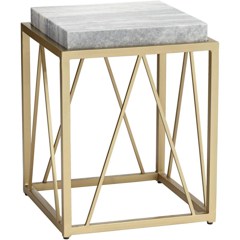 Coast to Coast Accents Modern Gold Powder-Coated Square Accent Table 15 1/2" White Gray Marble Tabletop Open Cage for Living Room, 1 of 9