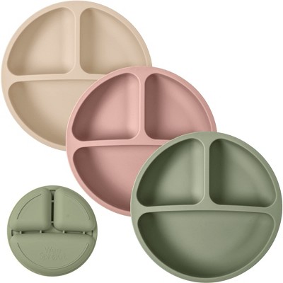 WeeSprout Toddler Plates, Silicone Divided Dishes for Toddlers and Kids, BPA-Free, 3 Pack