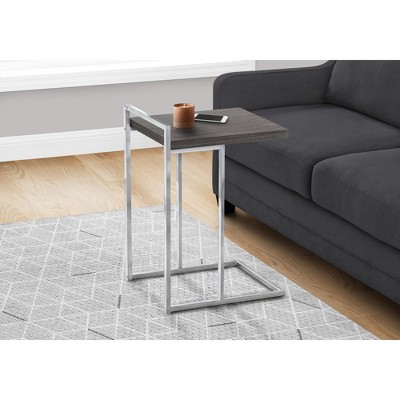 Vynxaria Contemporary C-Shaped Accent Table - Grey Laminate & Chrome Metal, 16" L x 18.25" W x 26.5" H