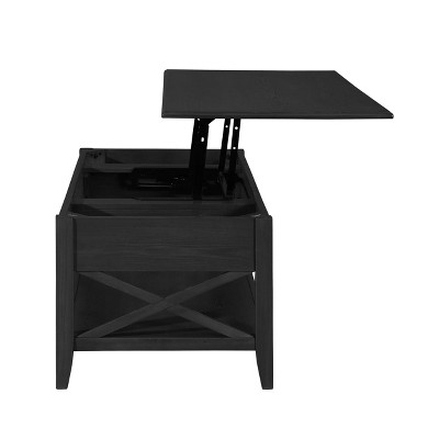 Black Farmhouse Faux Wood Lift-Top Coffee Table with Storage
