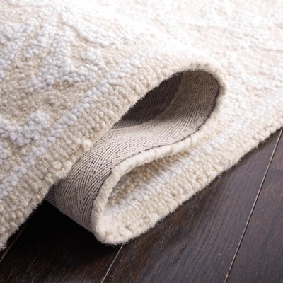 Ivory Beige Abstract Handmade Wool 5' x 8' Area Rug