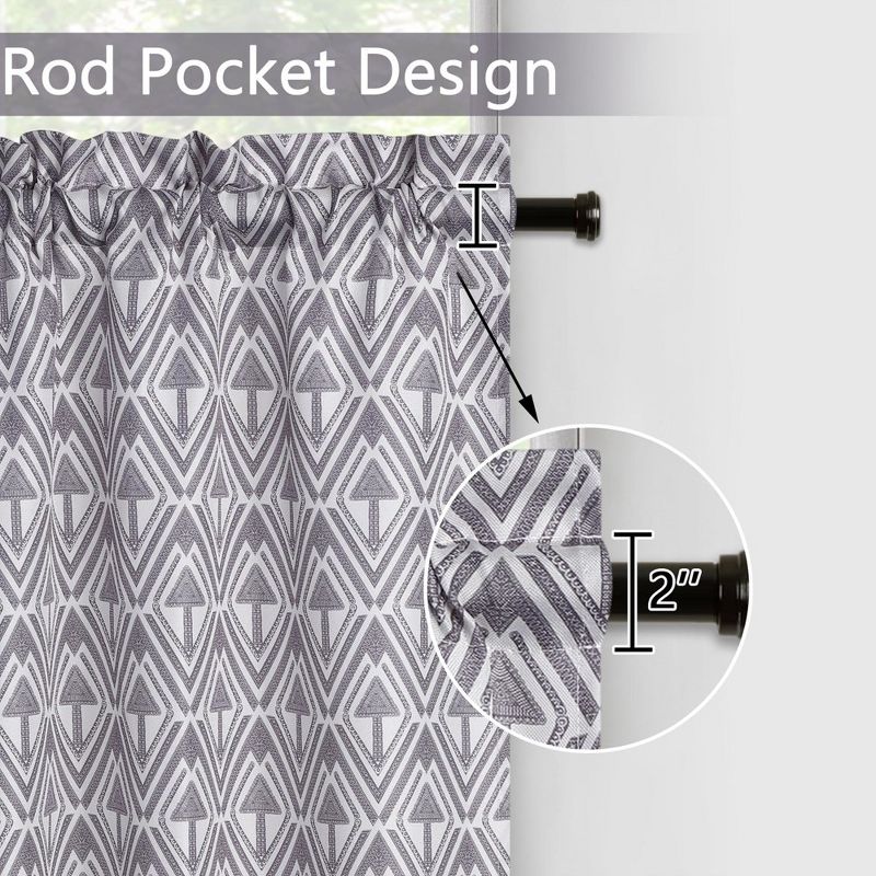 Geometric Print Rod Pocket Short Kitchen Valance Curtains, 52" x 15", 3 of 5