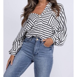 Women's Just Wanna Have Fun Big Collar Long Sleeve Top - BUCKETLIST - 1 of 1