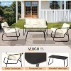 VINGLI 4 Piece Patio Conversation Set, Outdoor Furniture Set with Glass Coffee Table & Comfortable Cushion, White - 2 of 4