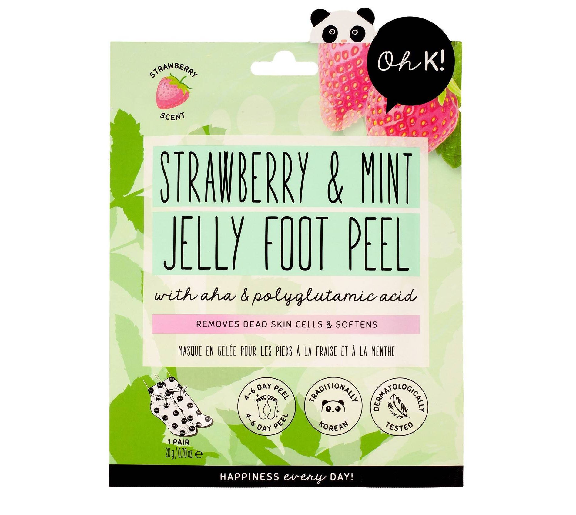 Oh K! Strawberry & Mint Jelly Foot Peel with Strawberry - 1.35 fl oz