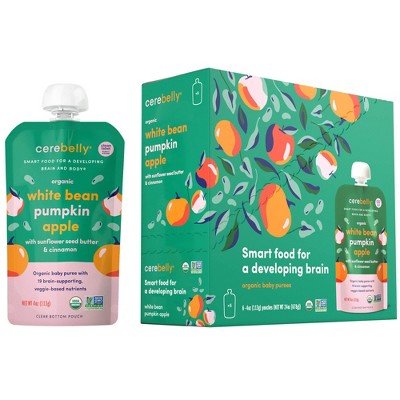 Cerebelly Clean Label Project Purity Award Winning White Bean Pumpkin Apple Organic Baby Food Pouch - 24oz/6pk