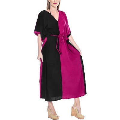 LA LEELA Women's House Daily Routine Evening Wear Vacation Casual Dailywear Holiday Loungewear Relaxed Fit Caftan Maxi Night Shirts 3X-4X Black, Solid