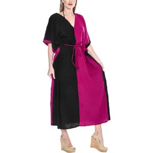 LA LEELA Women's House Daily Routine Evening Wear Vacation Casual Dailywear Holiday Loungewear Relaxed Fit Caftan Maxi Night Shirts 3X-4X Black, Solid - 1 of 4