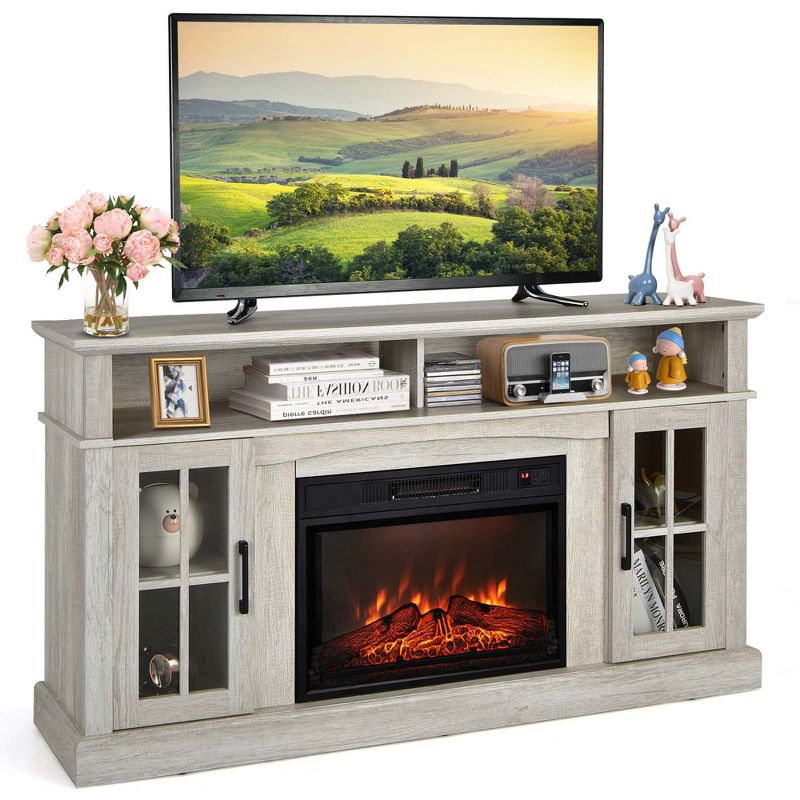 Costway 58" Fireplace TV Stand W/ 1400W Electric Fireplace for TVs up to 65 Inches Grey/Black/Brown/White, 1 of 11
