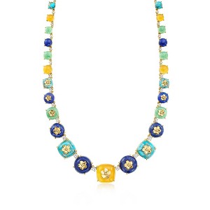 Ross-Simons Multi-Gemstone Floral Overlay Necklace With 5.00 ct. t.w. White Topaz and .13 ct. t.w. Diamonds in 18kt Gold Over Sterling - 1 of 4