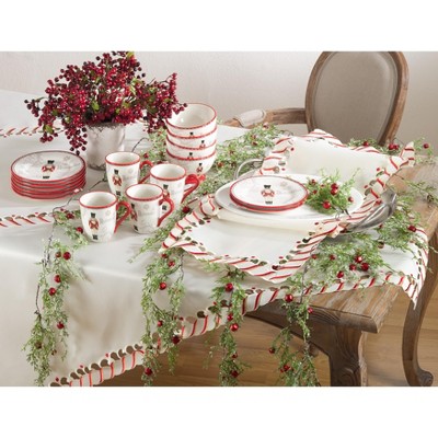 Off-White Rectangular Candy Cane Border Christmas Tablecloth