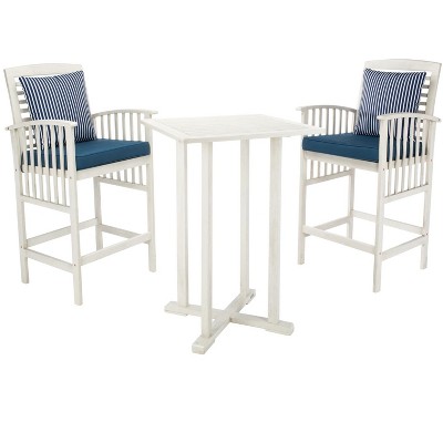 White and Blue 3-Piece Bar Height Patio Bistro Set