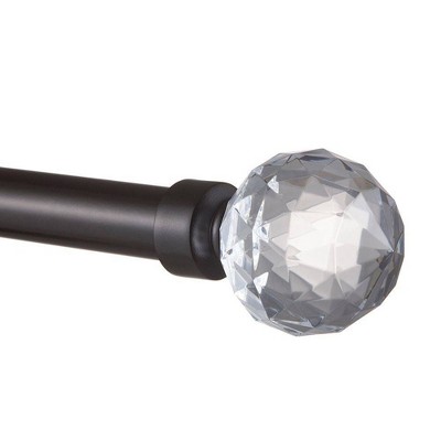 Matte Bronze Adjustable Curtain Rod with Clear Crystal Finials