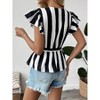 Women's Striped Ruffle Sleeve Blouse V-Neck Tie Waist Peplum Top, Black, L - 3 of 3