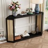 Narrow Console Table with Unique Irregular Top Design, Entryway Table with Open Shelf, Rattan Sofa Table for Living Room Hallway and Entrance (Black) - 2 of 4